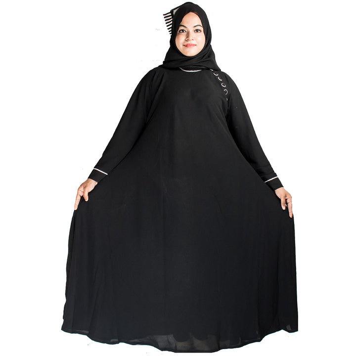 Products Beautiful Self Design Black Side Button Crepe Abaya With Hijab