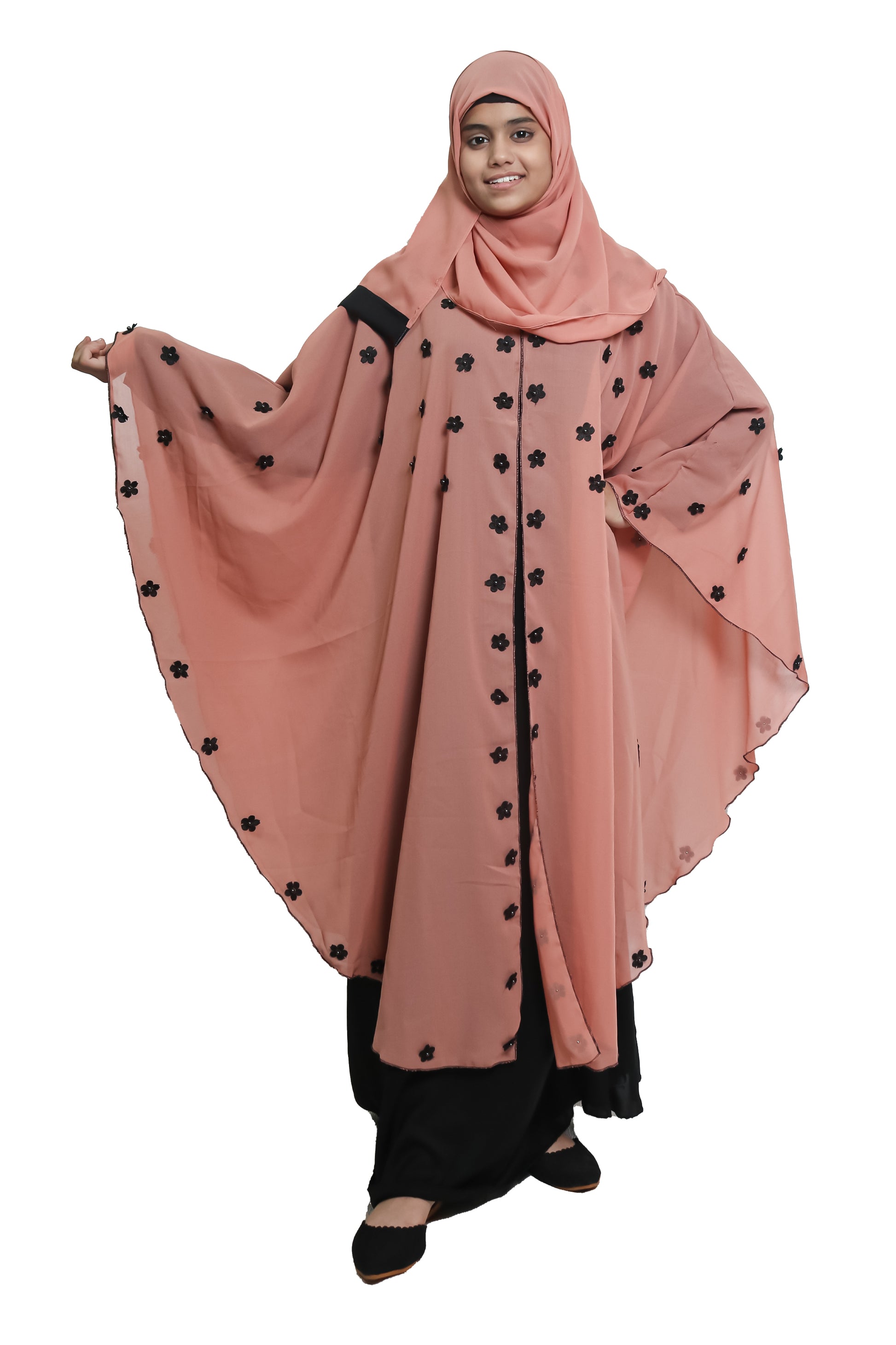 Modest City Self Design Beige Farasha Nida Abaya or Burqa With Georgette Layer With Hijab for Women & Girls-Series Laiba