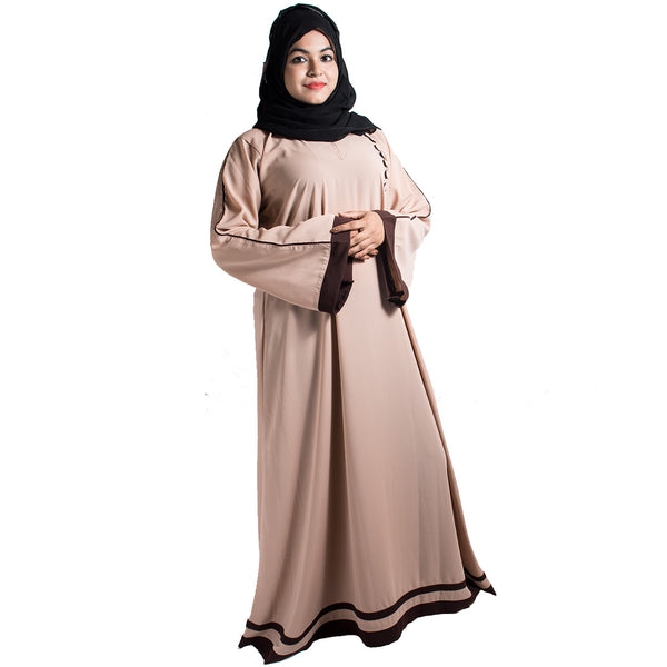 Beautiful Self Design Beige Side Button Crepe Abaya Without Hijab