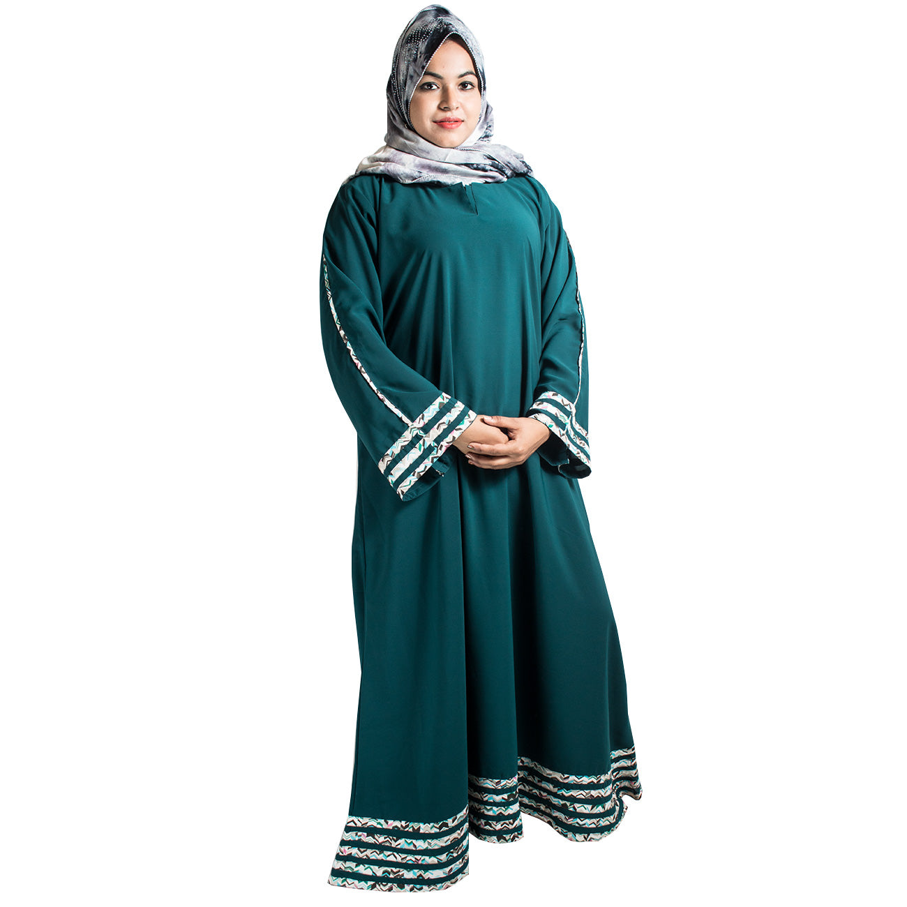 Products Beautiful Self Design Green Crepe Abaya Without Hijab