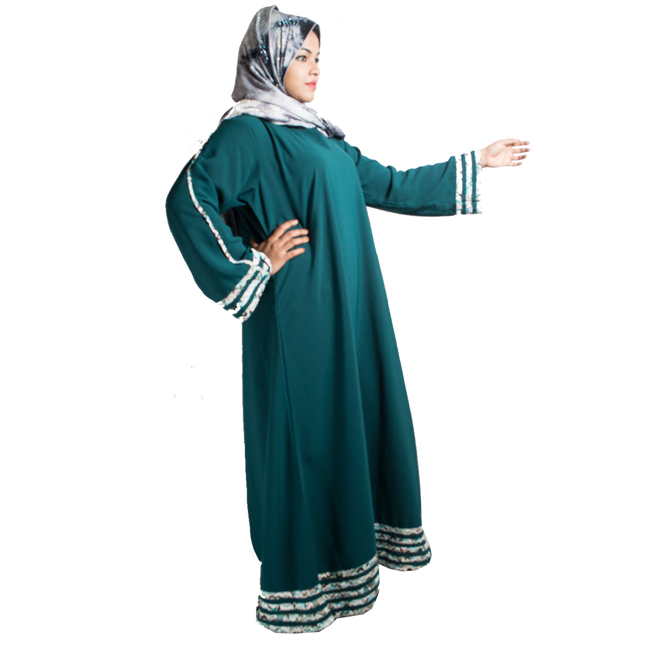 Products Beautiful Self Design Green Crepe Abaya Without Hijab