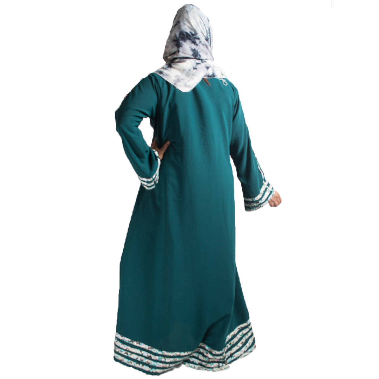 Beautiful Self Design Green Crepe Abaya Without Hijab_0433