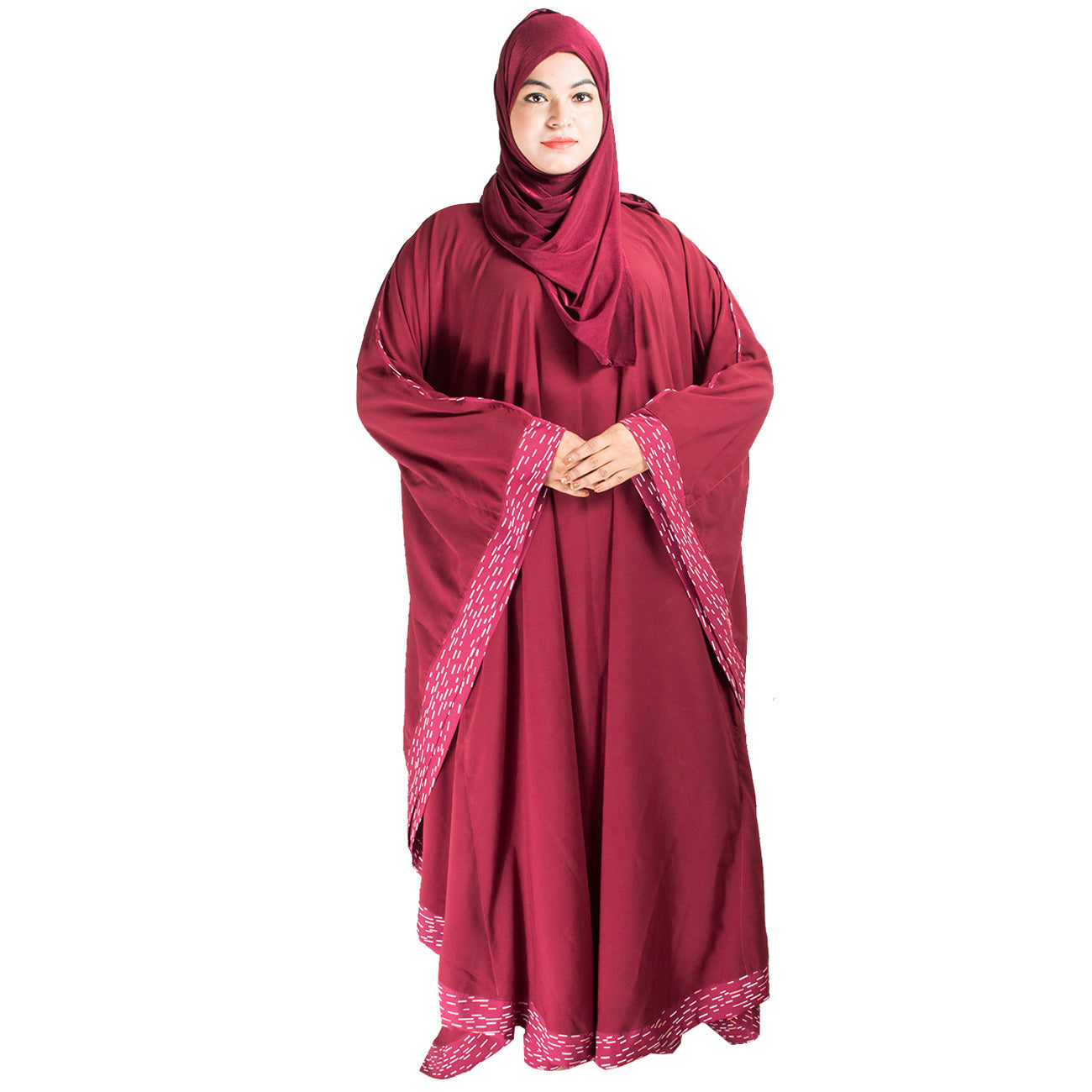 Beautiful Self Design Maroon Kaftan Crepe Abaya Without Hijab_0441