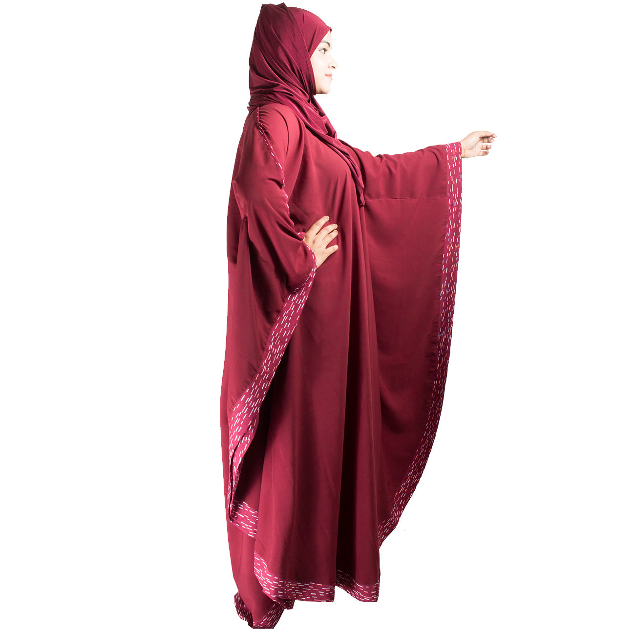 Beautiful Self Design Maroon Kaftan Crepe Abaya Without Hijab_0441