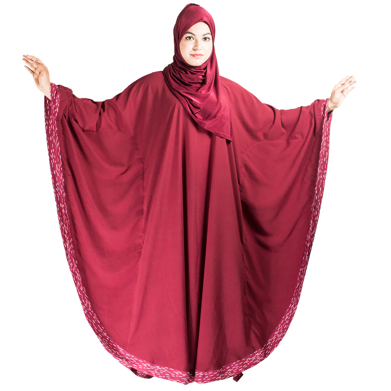 Beautiful Self Design Maroon Kaftan Crepe Abaya Without Hijab_0441