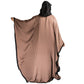 Beautiful Self Design Beige Gala Moti Kaftan Art Silk Abaya With Hijab