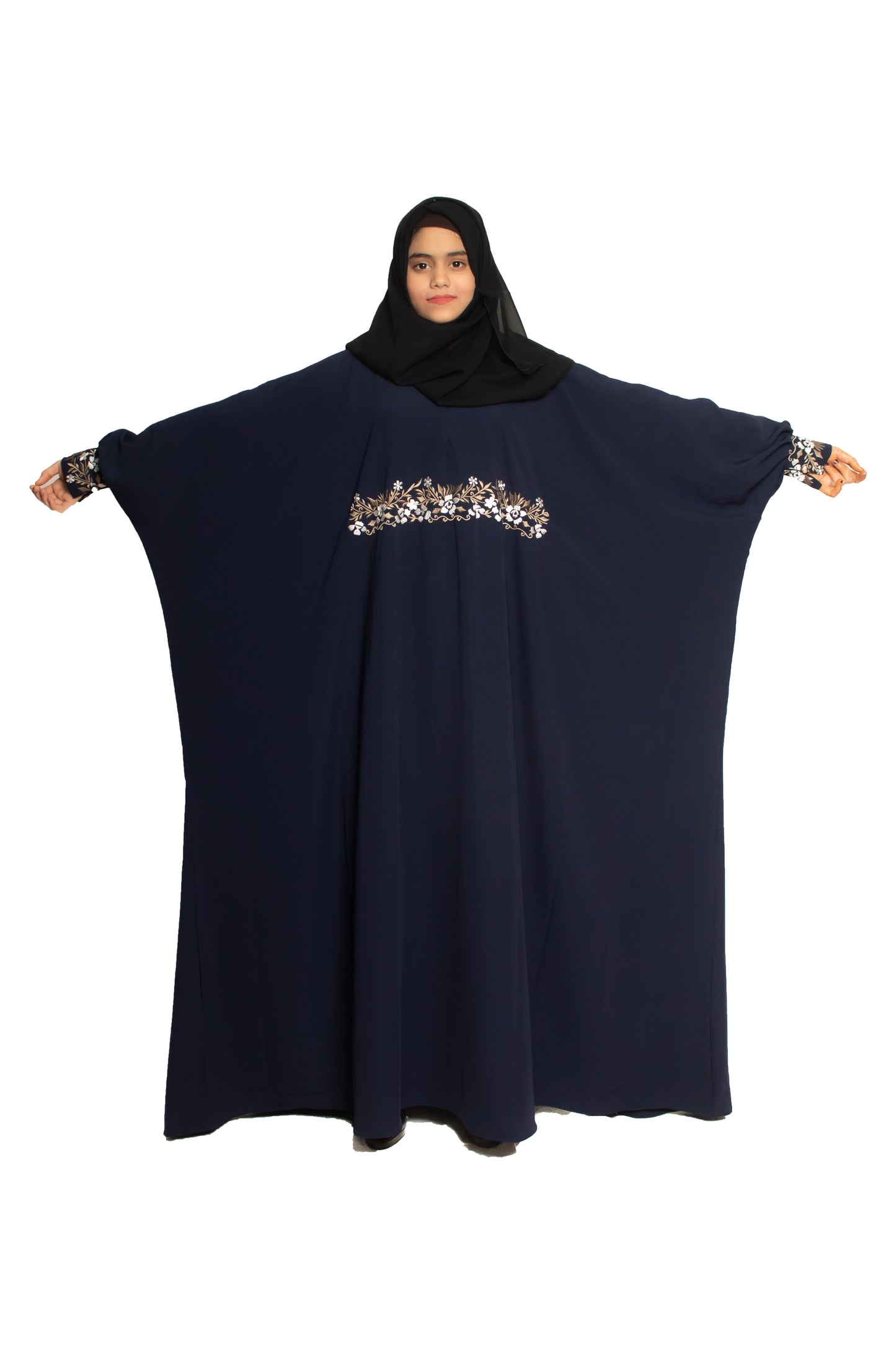 Modest City Self Design Blue Beighi Embroidery Crepe Abaya or Burqa With Hijab for Women & Girls-Series Laiba