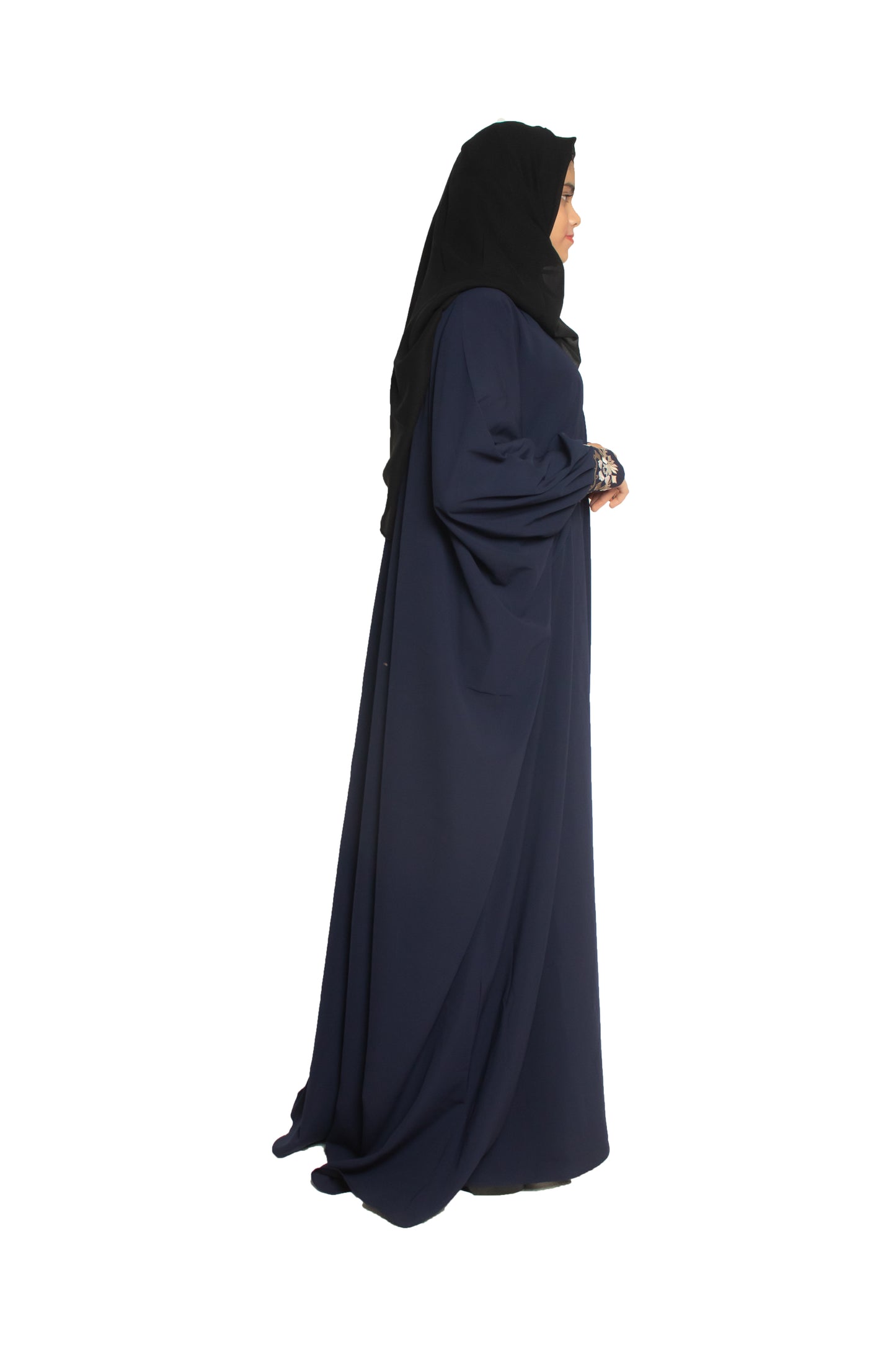Modest City Self Design Blue Beighi Embroidery Crepe Abaya or Burqa With Hijab for Women & Girls-Series Laiba