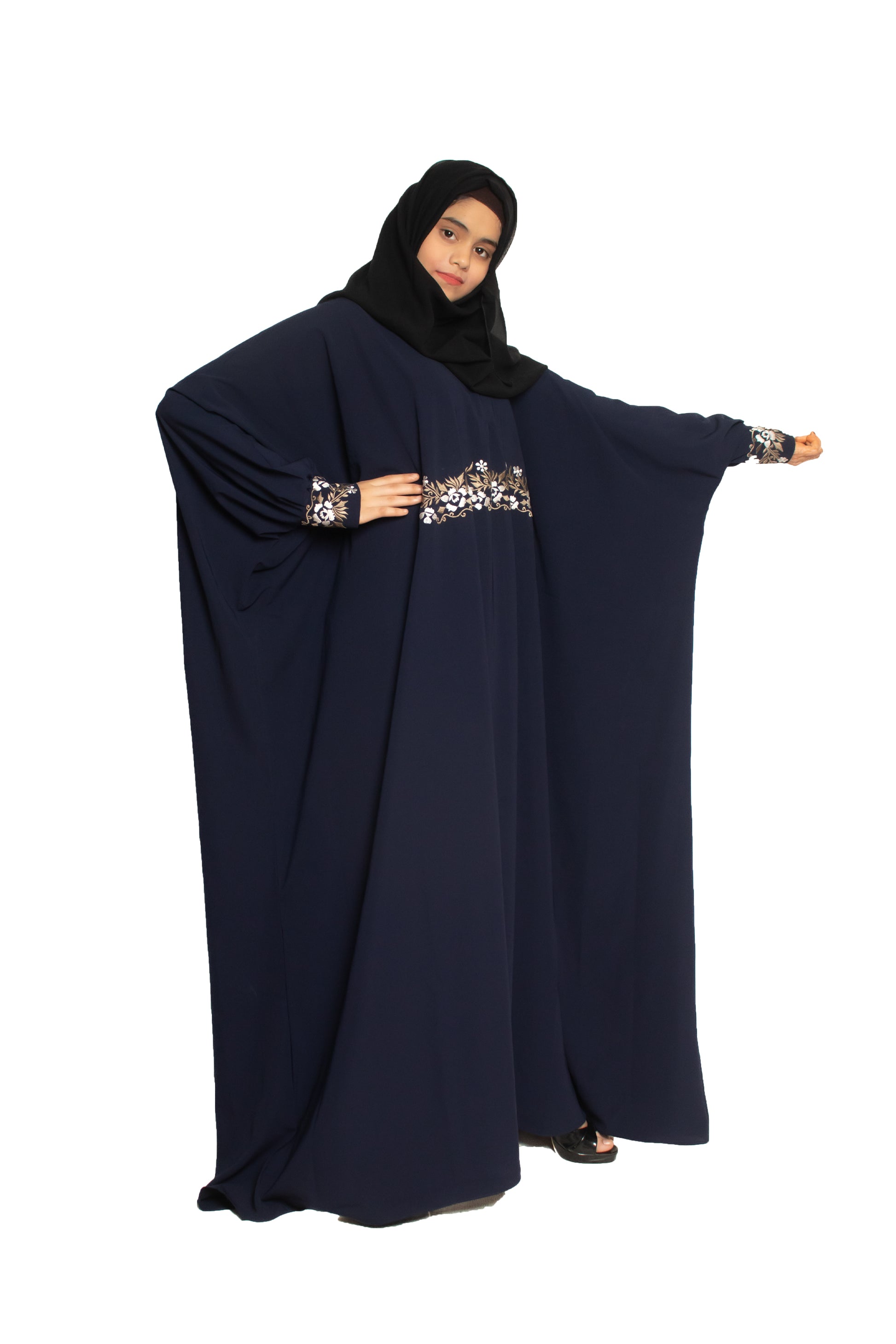 Modest City Self Design Blue Beighi Embroidery Crepe Abaya or Burqa With Hijab for Women & Girls-Series Laiba