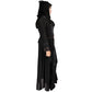 Beautiful Self Design Black Lycra Belt Abaya With Hijab