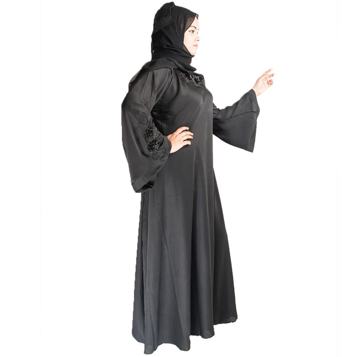 Products Beautiful Self Design Black Patch Art Silk Abaya With Hijab