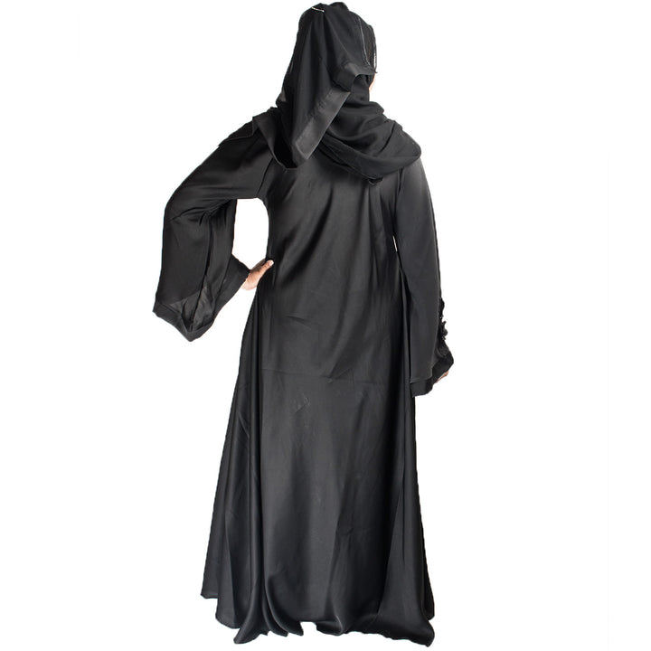 Products Beautiful Self Design Black Patch Art Silk Abaya With Hijab