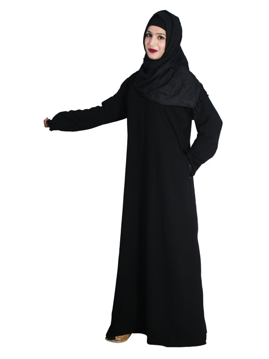 Beautiful Self Design Black Nida Art Silk Abaya With Hijab_0648