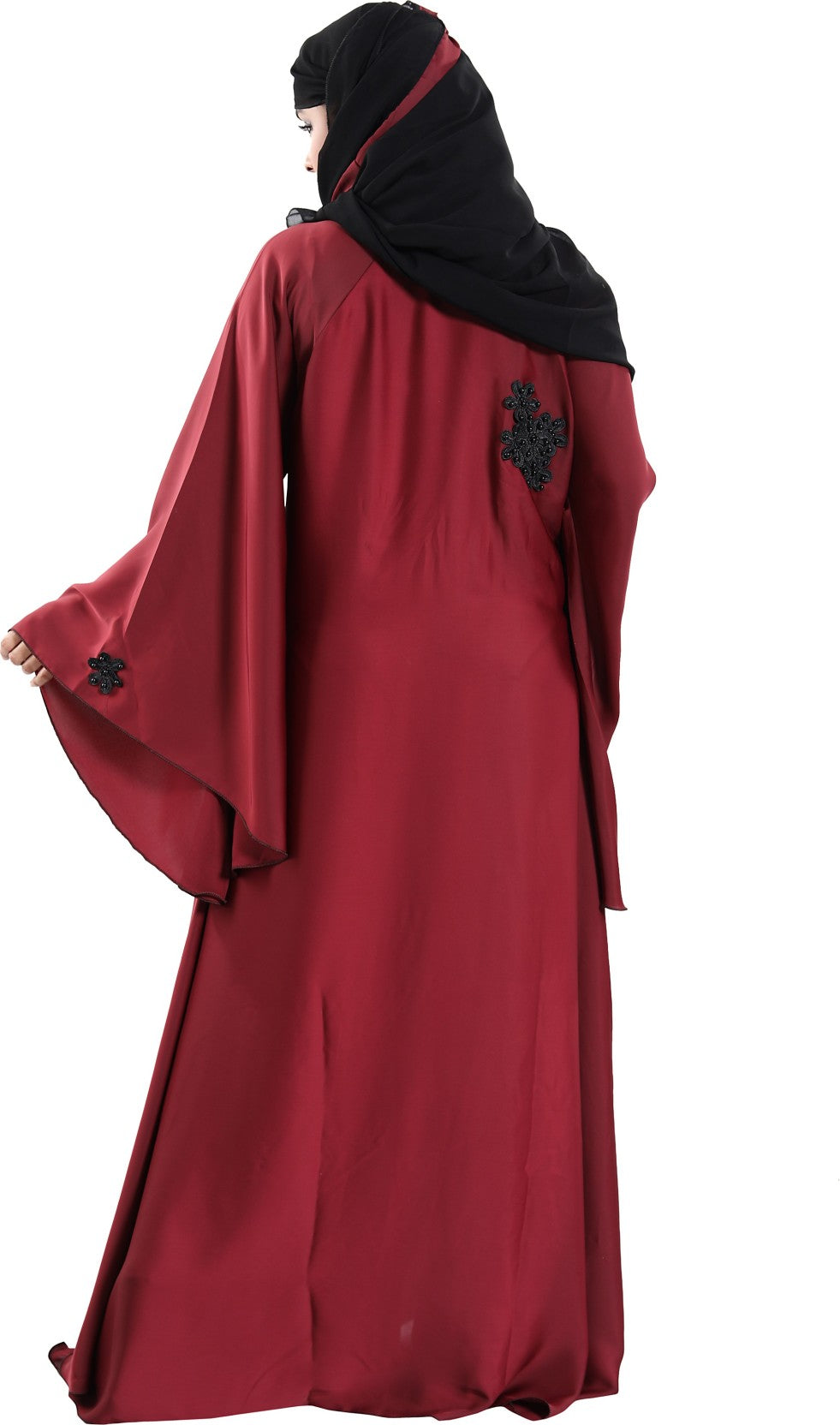 Products Beautiful Self Design Maroon 3Fool Art Silk Abaya With Hijab
