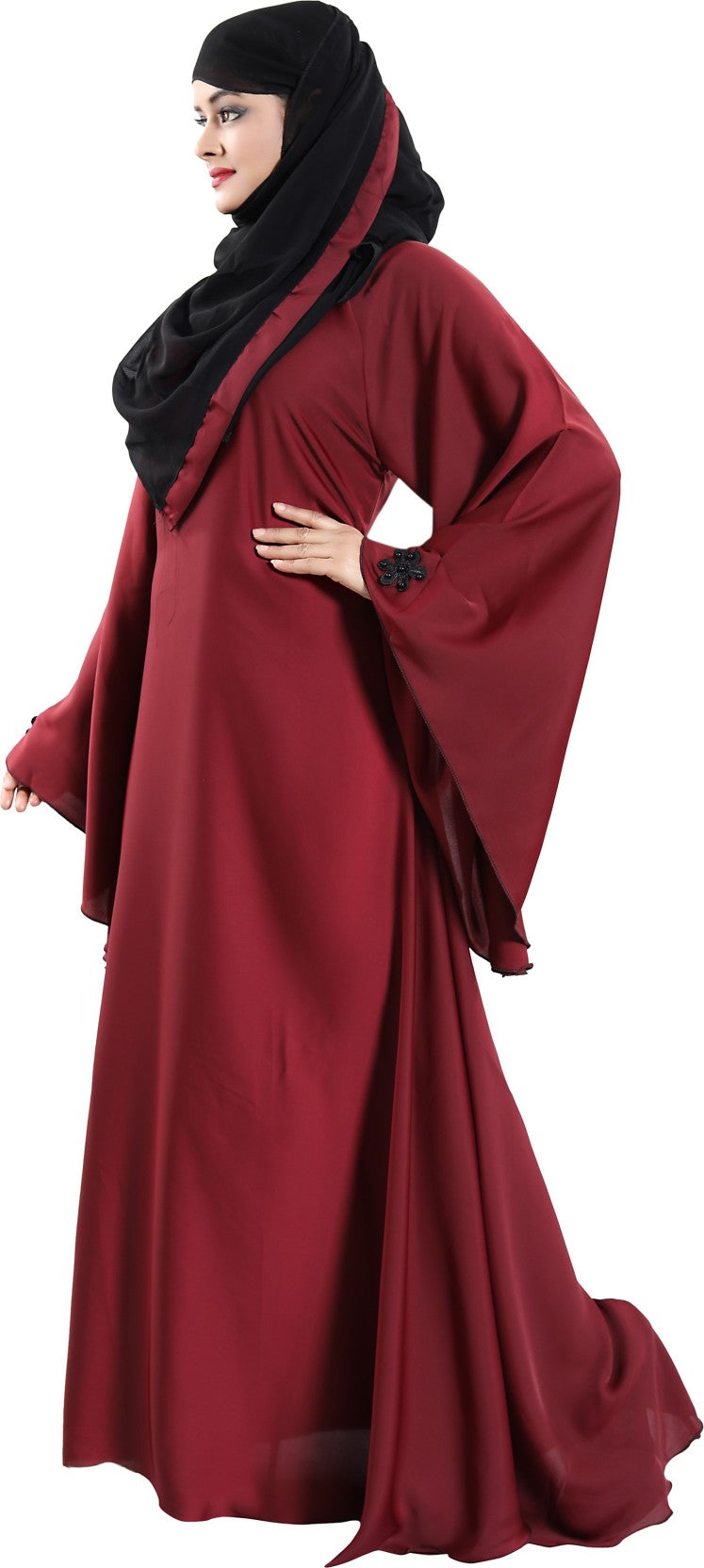 Beautiful Self Design Maroon 3Fool Art Silk Abaya With Hijab_0309