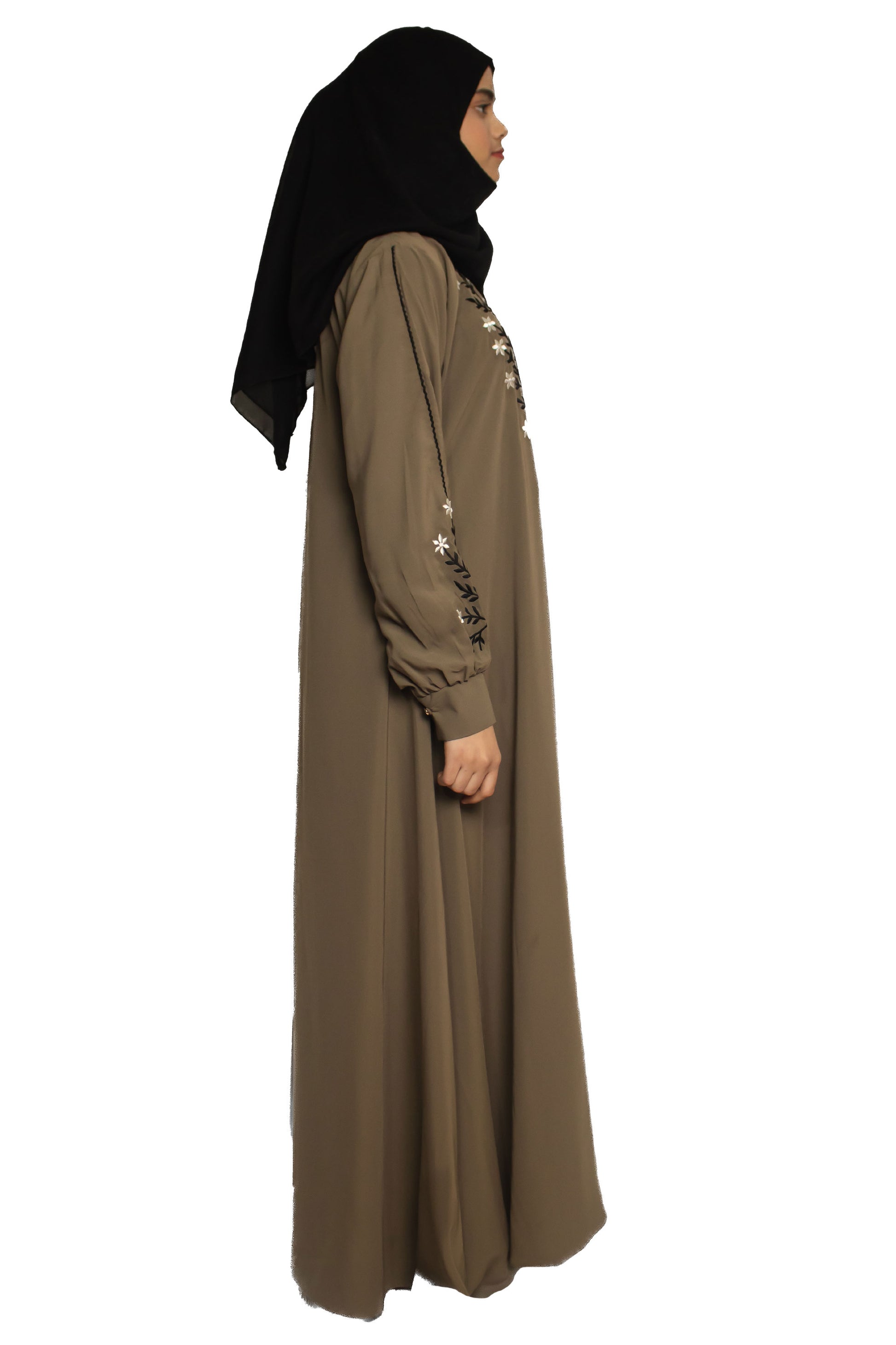 Modest City Beautiful Self Design Gala Embroidery Crepe Fabric Beige Abaya or Burqa With Hijab for Women & Girls Series Laiba