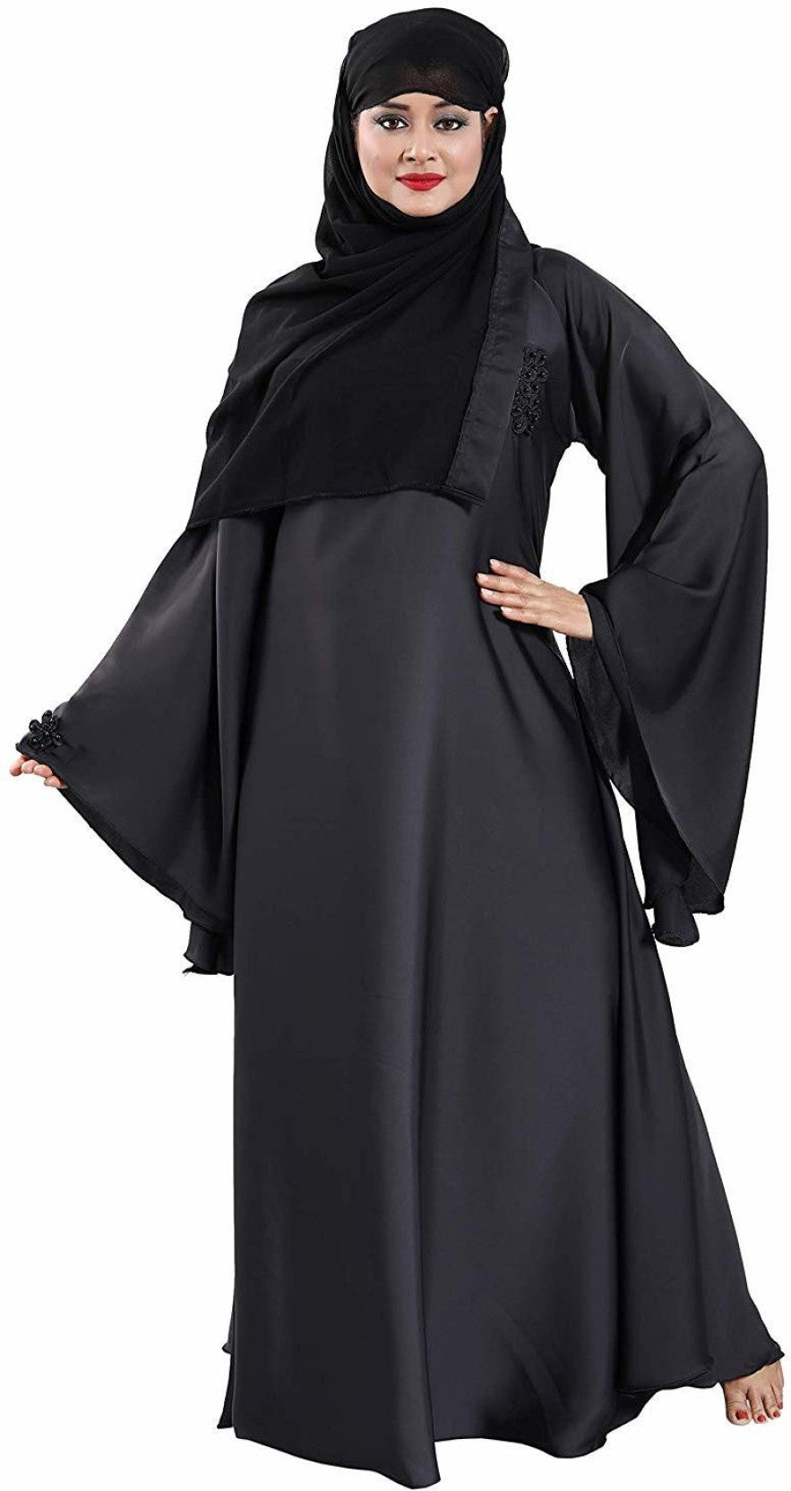 Products Beautiful Self Design Grey 3Fool Art Silk Abaya With Hijab