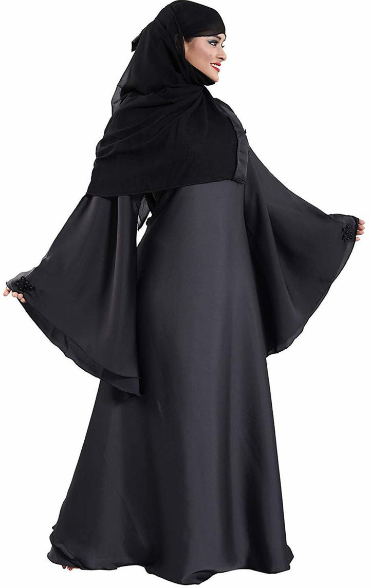 Products Beautiful Self Design Grey 3Fool Art Silk Abaya With Hijab