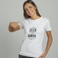 Islamic T-shirt 'Deen Over Dunya' Printed Self Design Round Neck Half Sleeves White T-shirt for Women