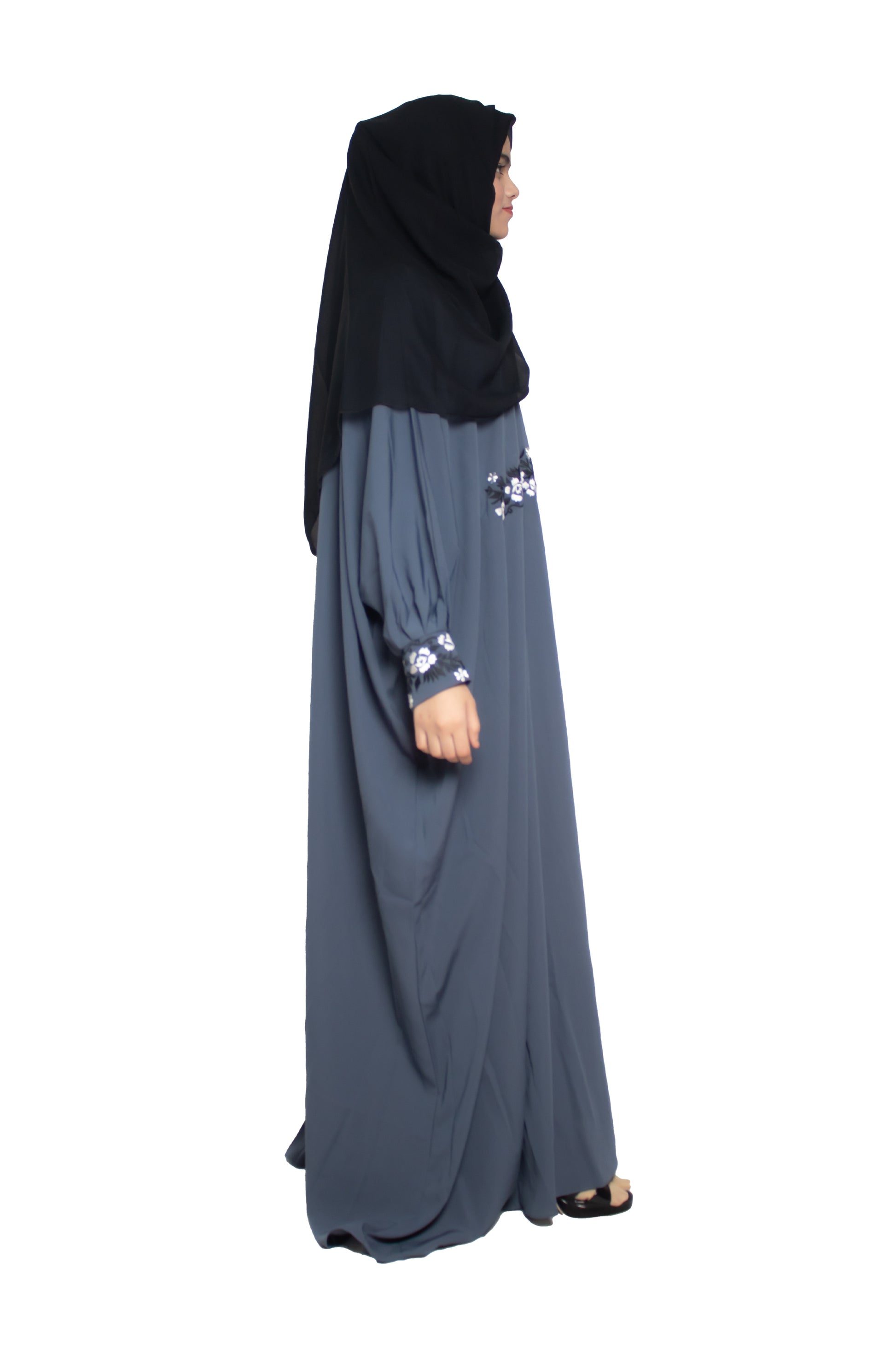Modest City Self Design Blue Beighi Embroidery Crepe Abaya or Burqa With Hijab for Women & Girls-Series Laiba