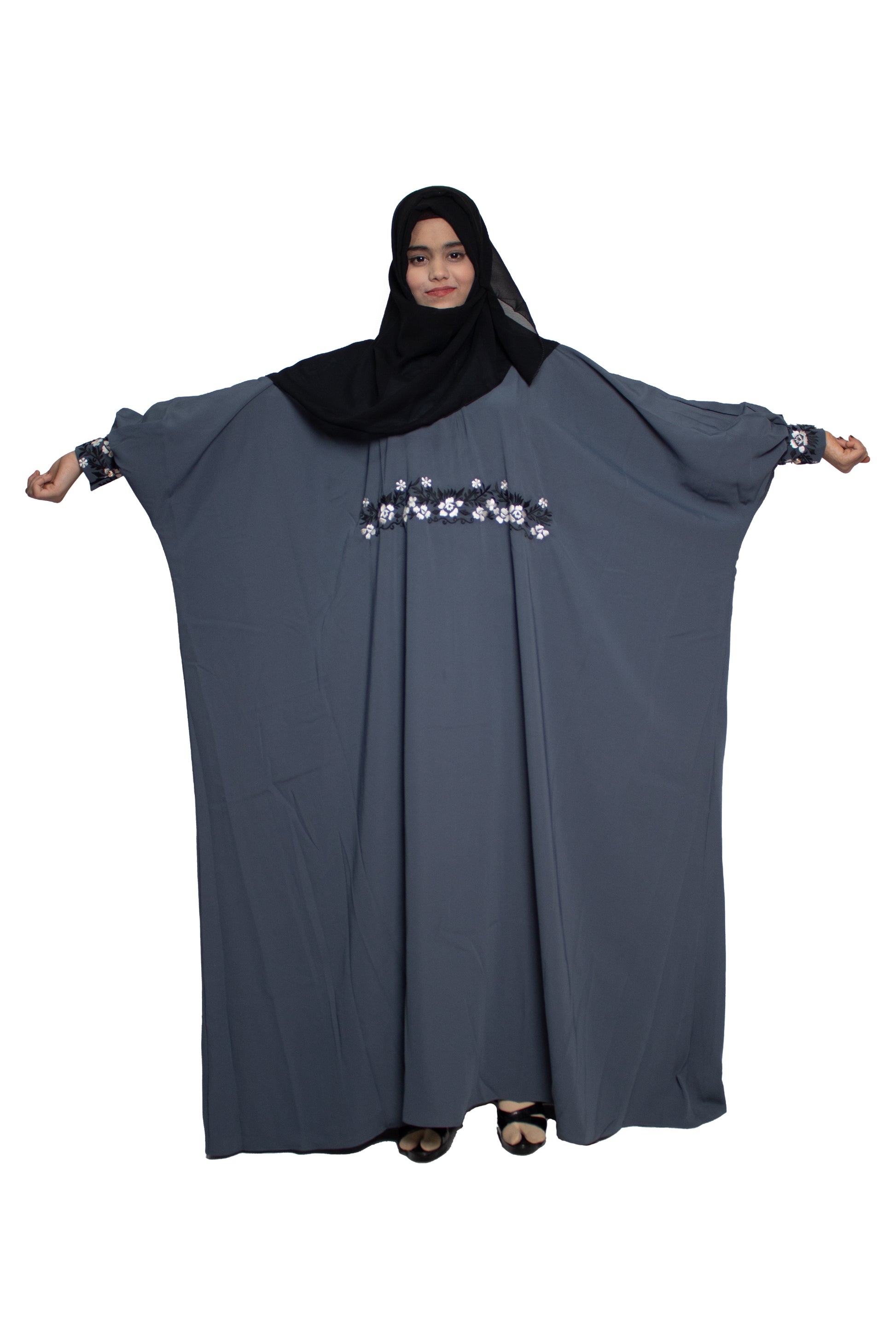 Modest City Self Design Blue Beighi Embroidery Crepe Abaya or Burqa With Hijab for Women & Girls-Series Laiba