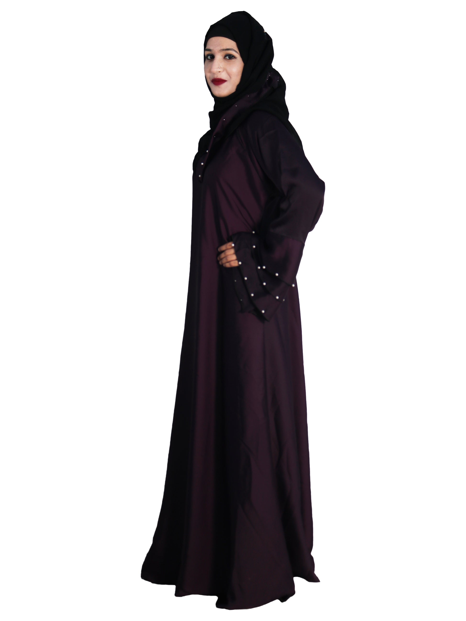 Beautiful Self Design Purple Art Silk Abaya With Hijab_0651