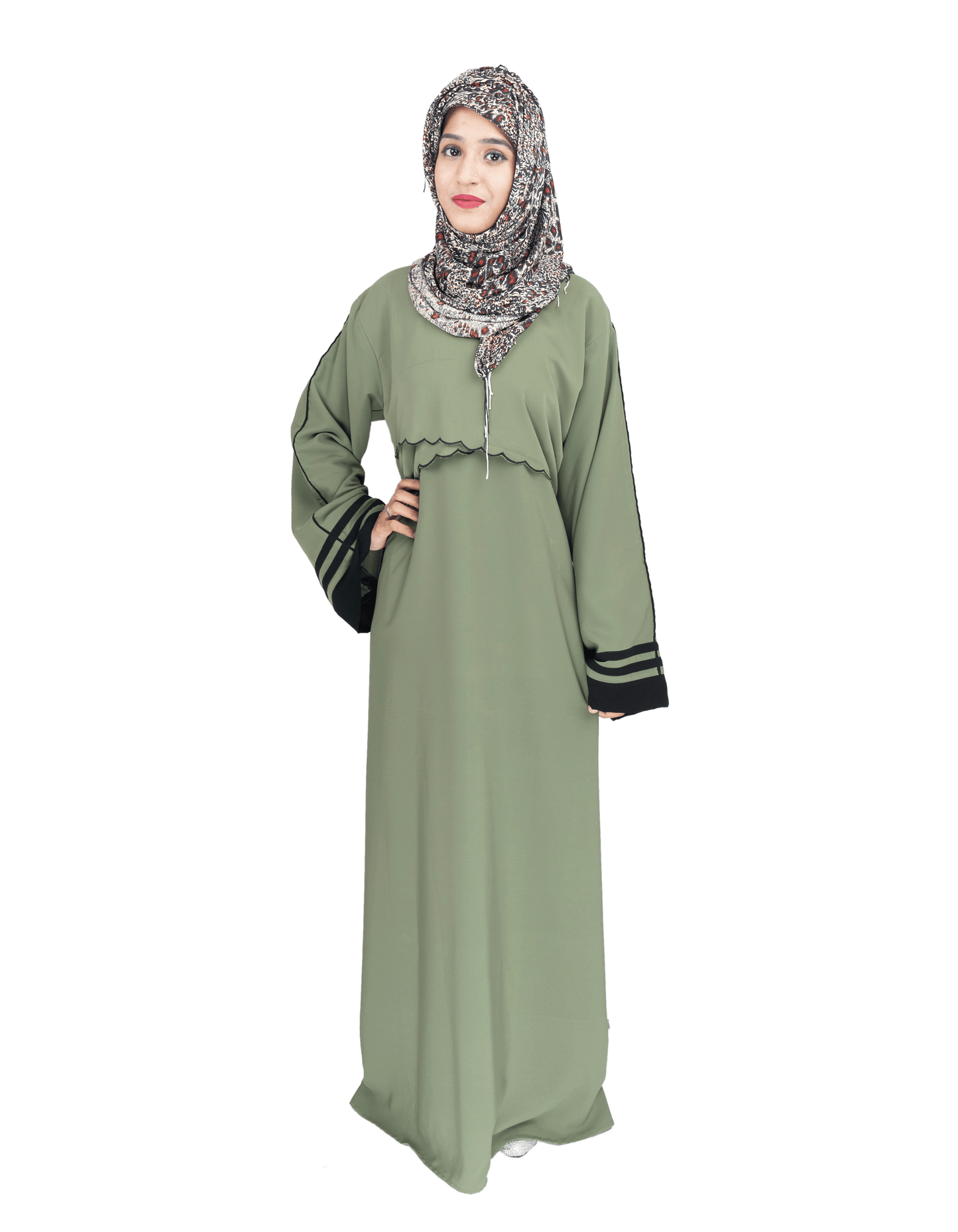 Beautiful Self Design Green Crepe Abaya Without Hijab_0520