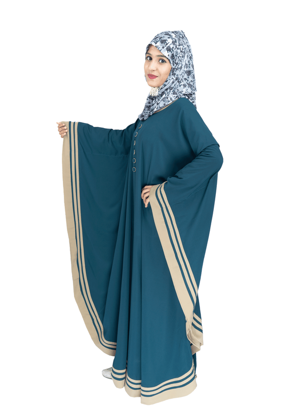 Beautiful Self Design Rama Green 3 Patti Kaftan Crepe Abaya Without Hijab_0524