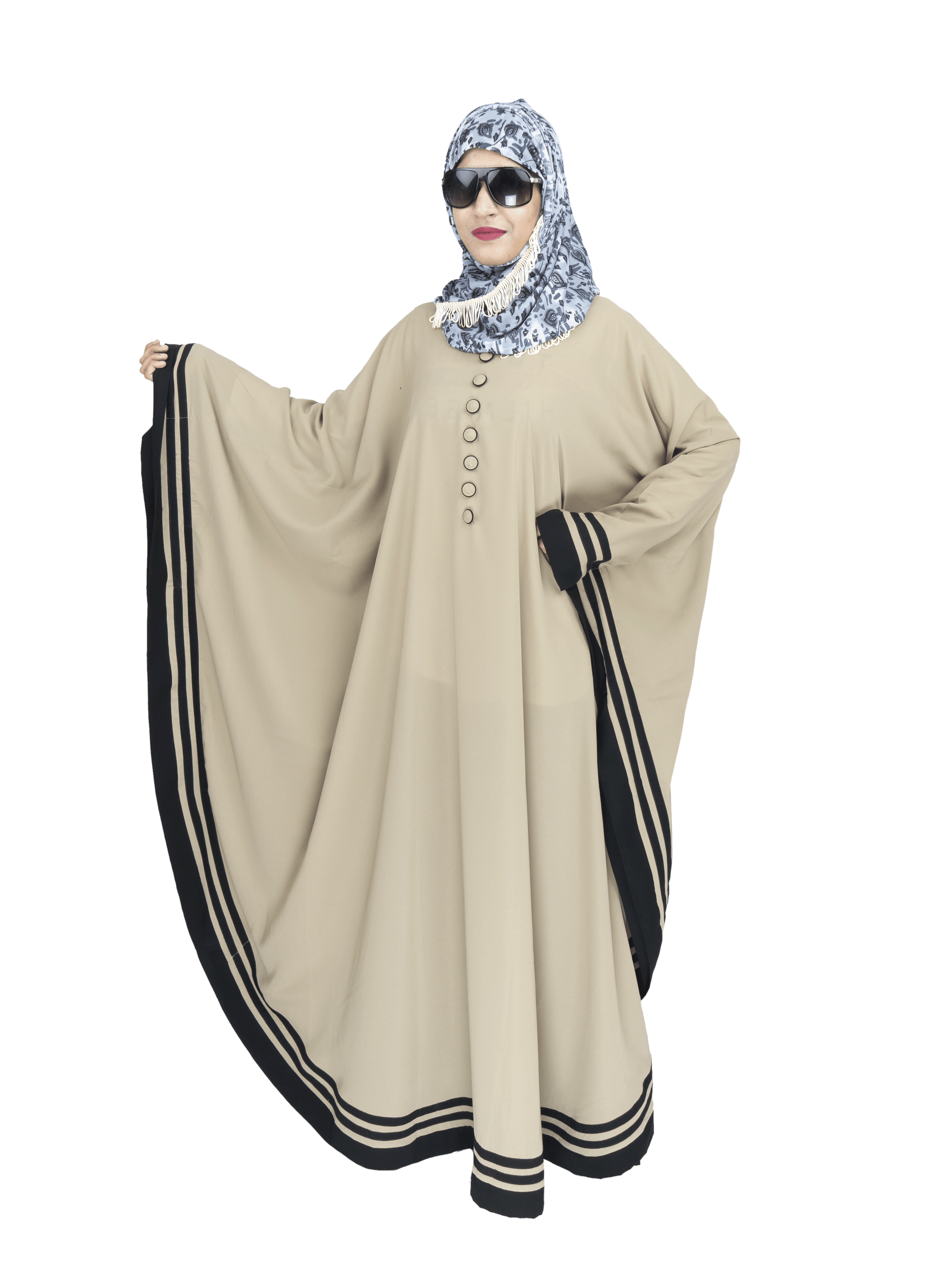 Beautiful Self Design Beige 3 Patti Kaftan Crepe Abaya Without Hijab_0525