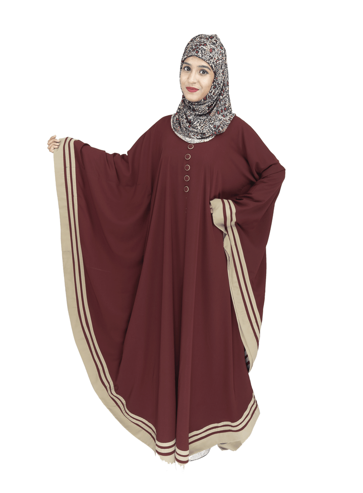 Beautiful Self Design Maroon 3 Patti Kaftan Crepe Abaya Without Hijab