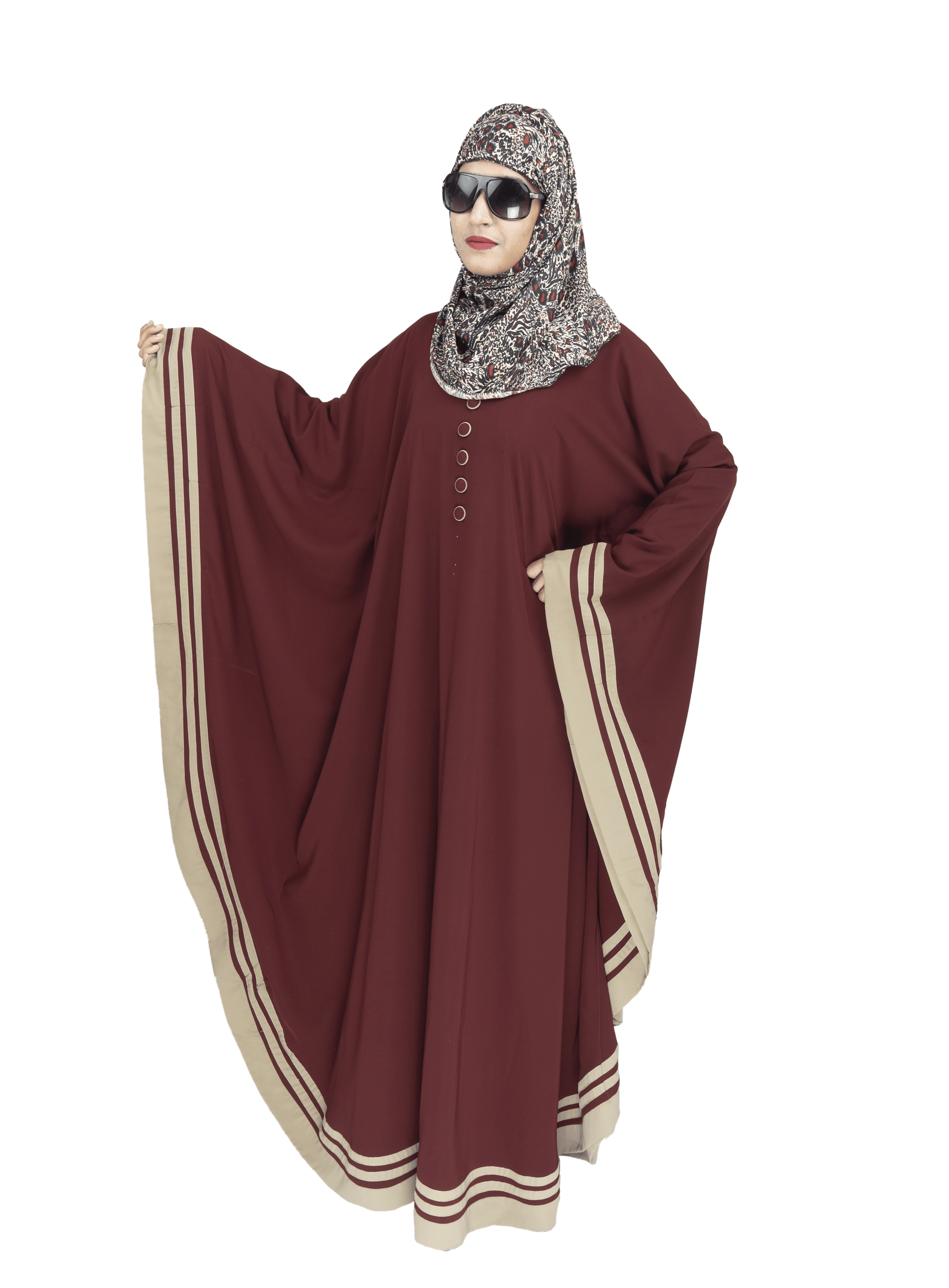 Beautiful Self Design Maroon 3 Patti Kaftan Crepe Abaya Without Hijab_0526