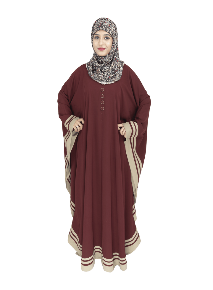 Beautiful Self Design Maroon 3 Patti Kaftan Crepe Abaya Without Hijab