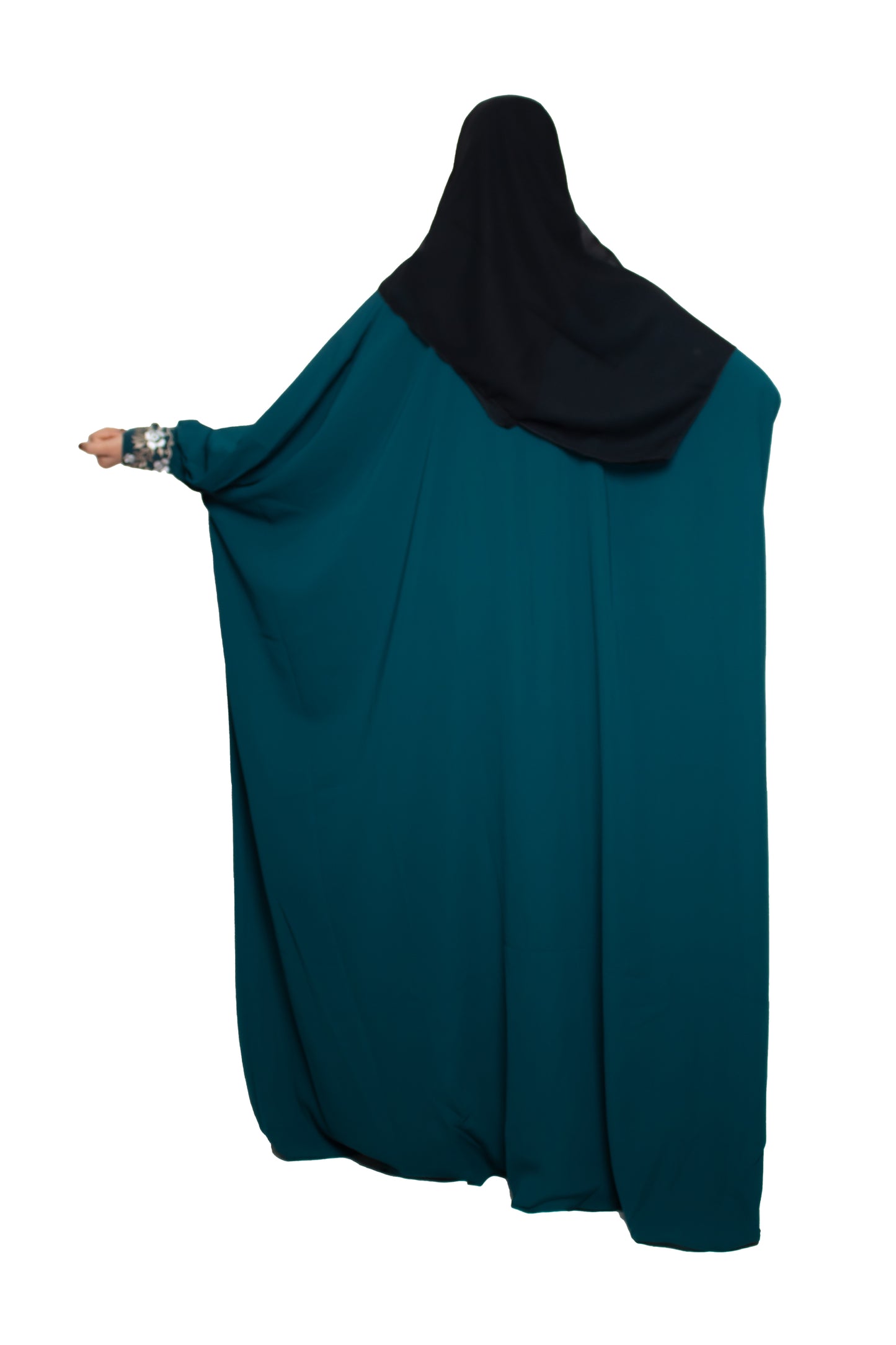 Modest City Self Design Rama Green Beighi Embroidery Crepe Abaya or Burqa With Hijab for Women & Girls-Series Laiba