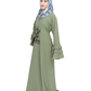 Beautiful Self Design Green Embroidery Frill Crepe Abaya Without Hijab_0530