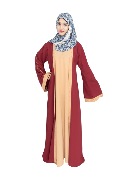 Products Beautiful Self Design Maroon Shrug Crepe Abaya Without Hijab