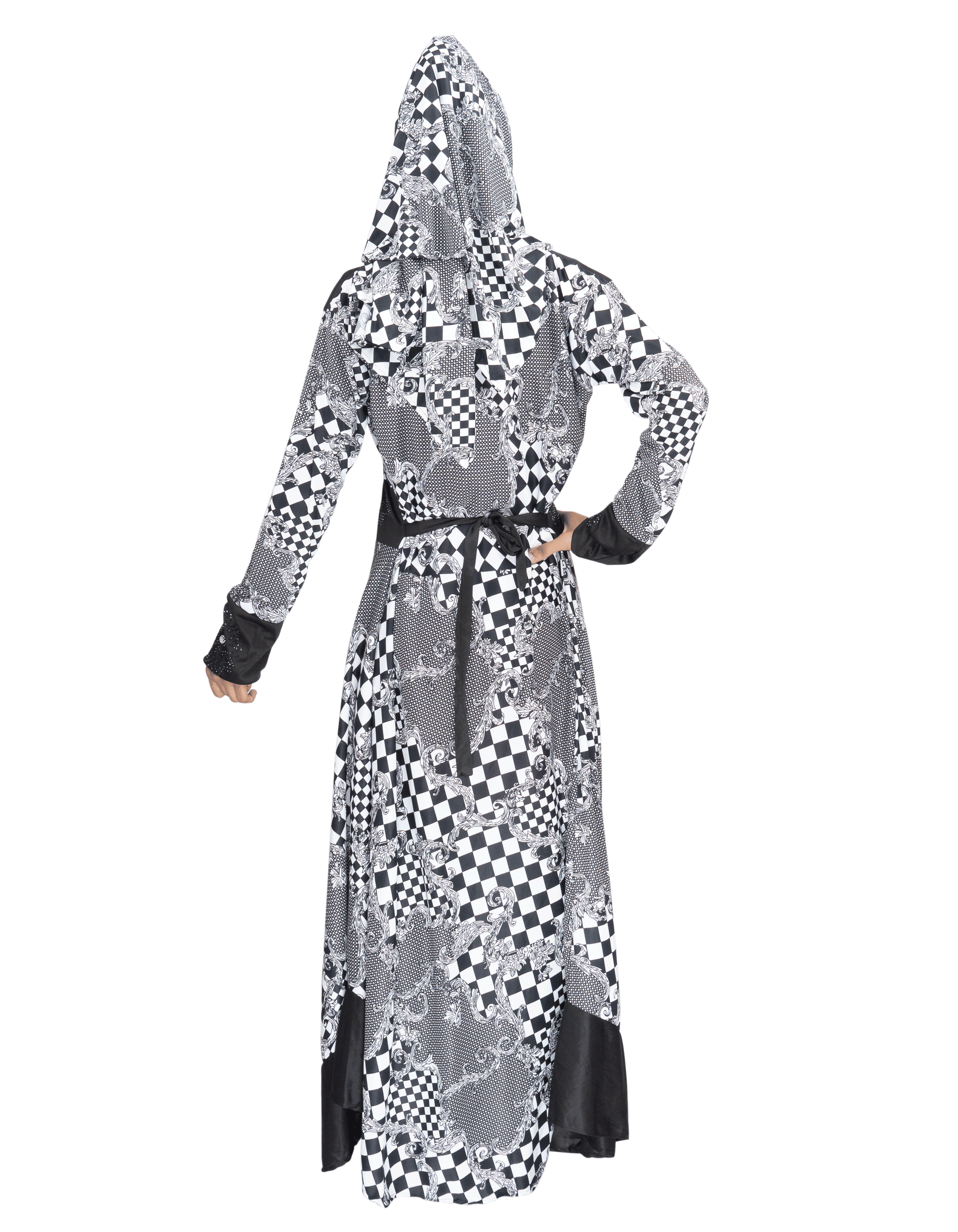 Beautiful Self Design Black & White Lycra Abaya With Hijab_0564