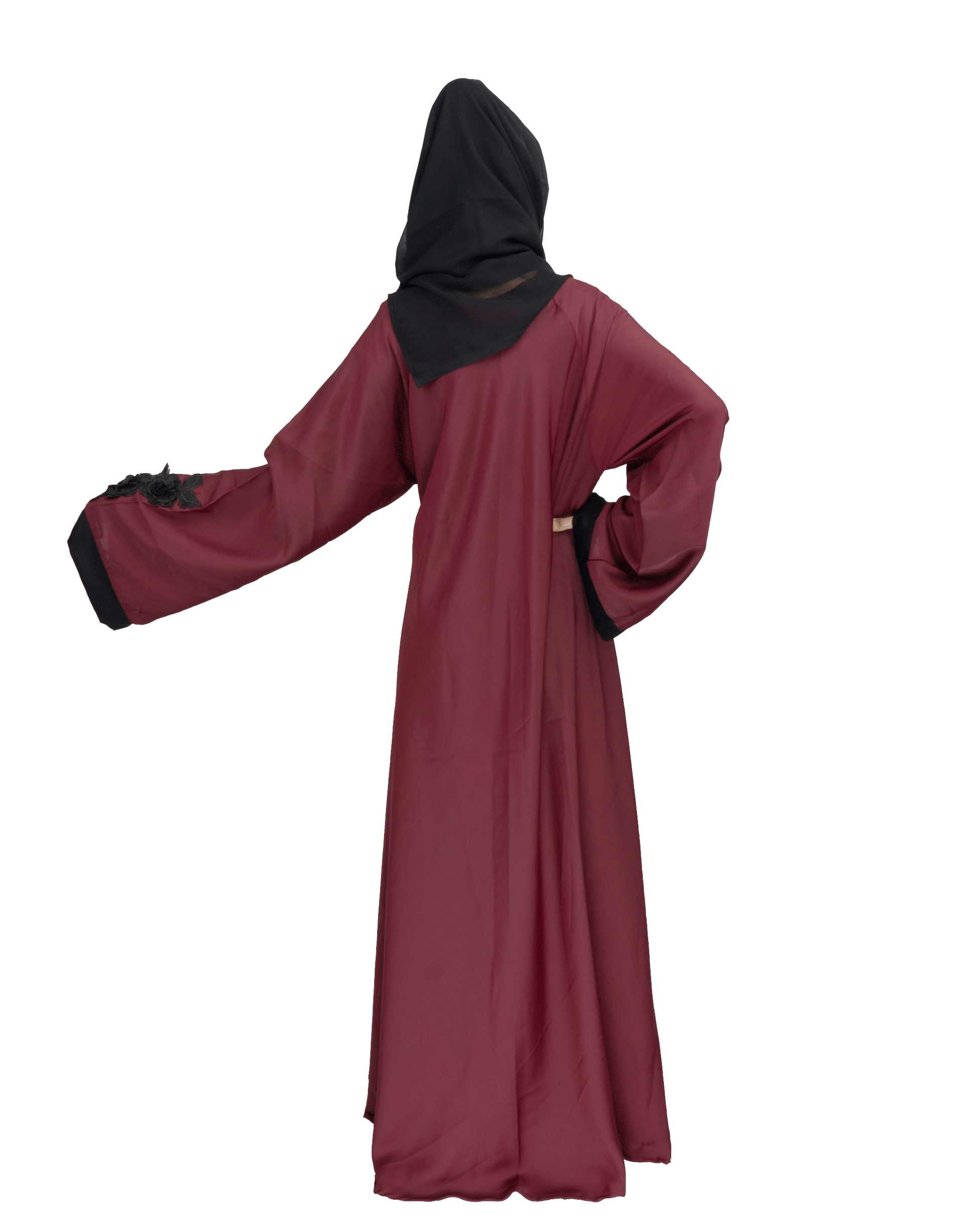 Beautiful Self Design Maroon Patch Art Silk Abaya With Hijab_0567