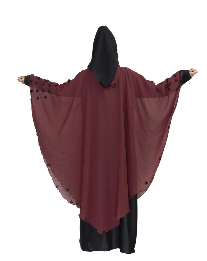 Products Beautiful Self Design Maroon Farasha Art Silk Abaya With Hijab