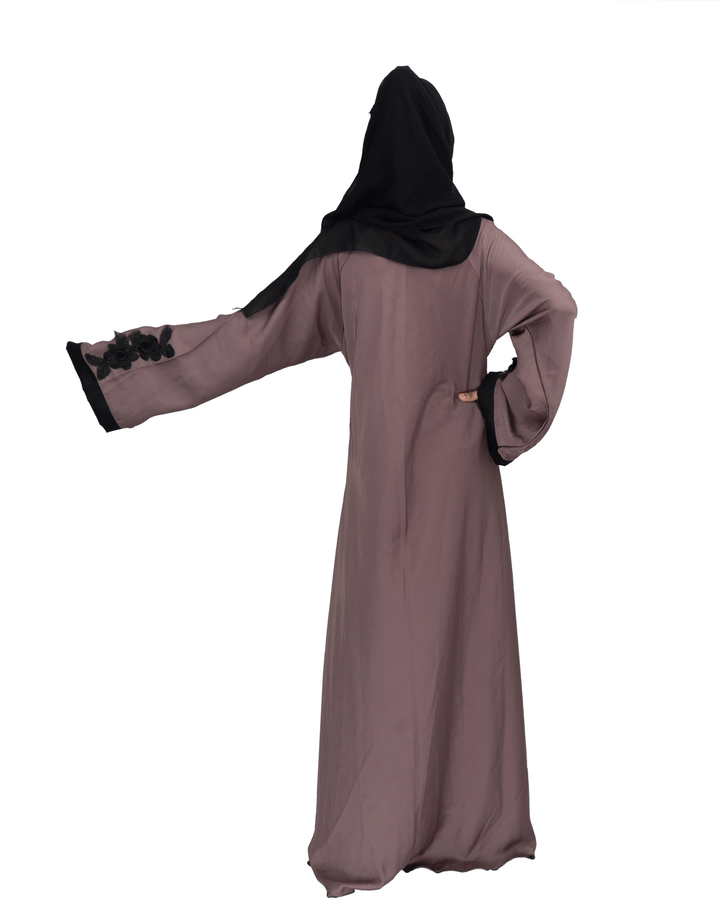 Products Beautiful Self Design Beige Patch Art Silk Abaya With Hijab