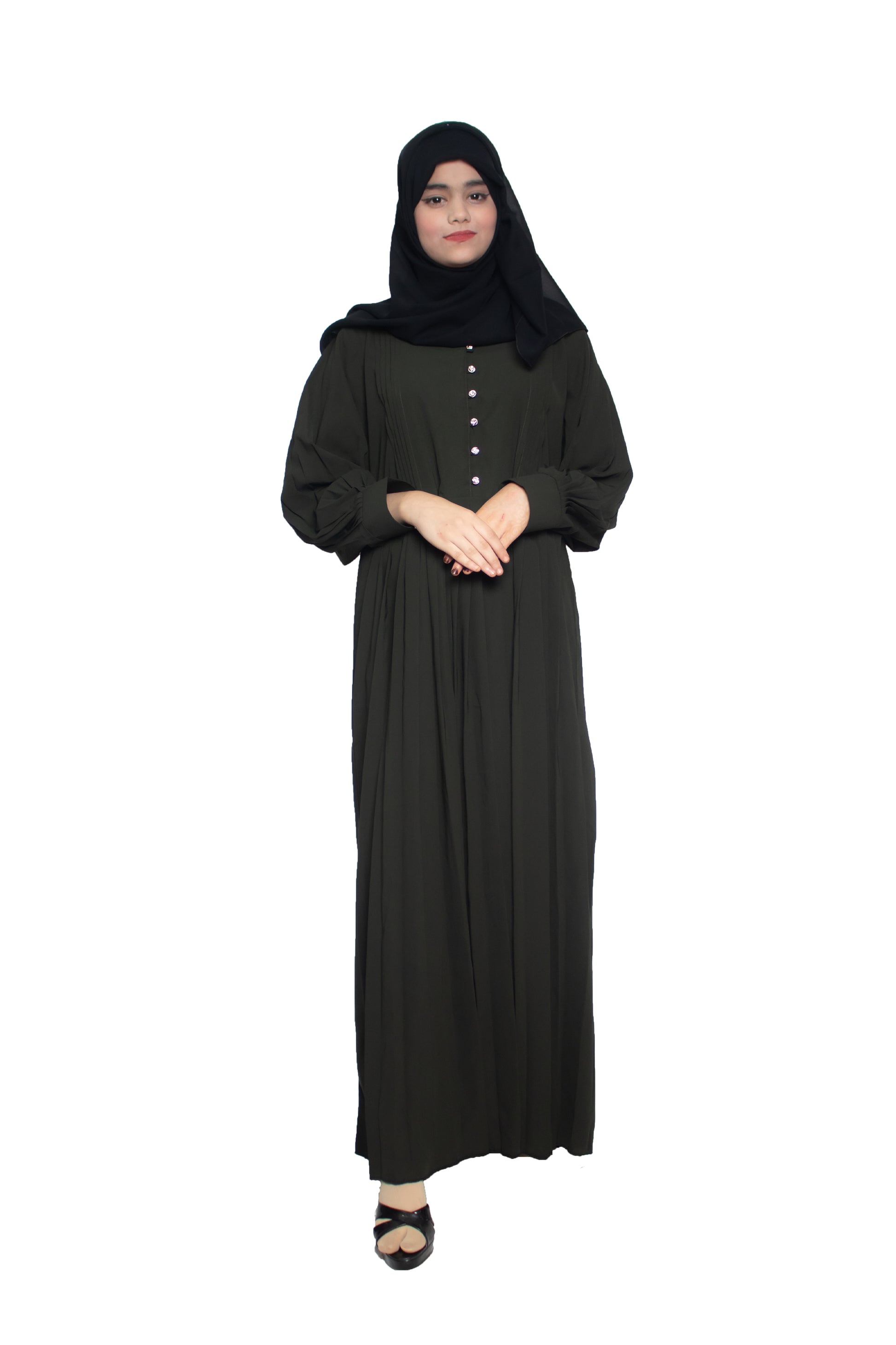 Modest City Self Design Mehandi Button With Plate Abaya or Burqa With Hijab for Women & Girls-Series Laiba