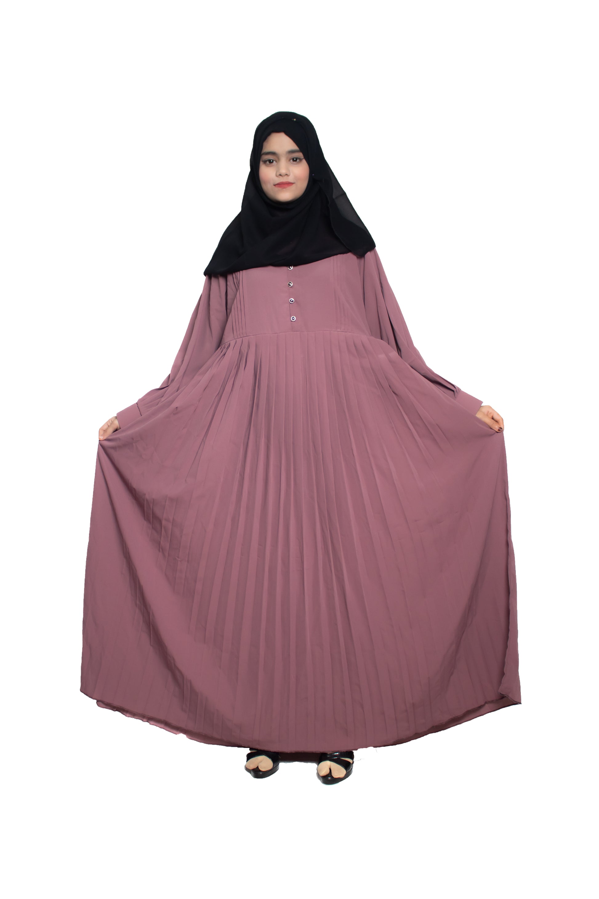 Modest City Self Design Pink Button With Plate Abaya or Burqa With Hijab for Women & Girls-Series Laiba