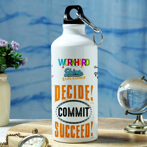 Modest City Beautiful Motivational Quote Design Printed Sports Water Bottles 600ml Sipper (Decide Commit Succeed)