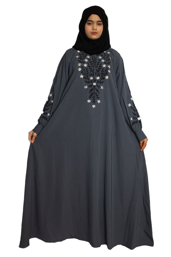 Modest City Beautiful Self Design Gala Embroidery Crepe Fabric Blue Abaya or Burqa With Hijab for Women & Girls Series Laiba