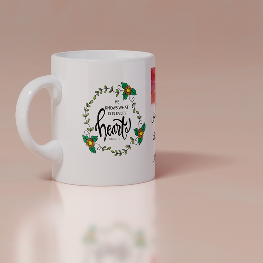  Beautiful 'Arabic Quotes' Printed White Ceramic Coffee Mug (He knows what is in every heart)