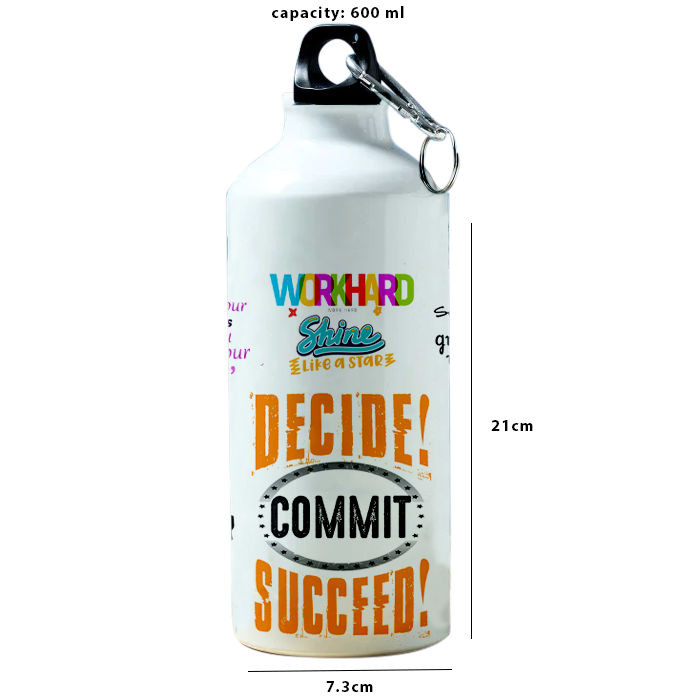 Modest City Beautiful Motivational Quote Design Printed Sports Water Bottles 600ml Sipper (Decide Commit Succeed)