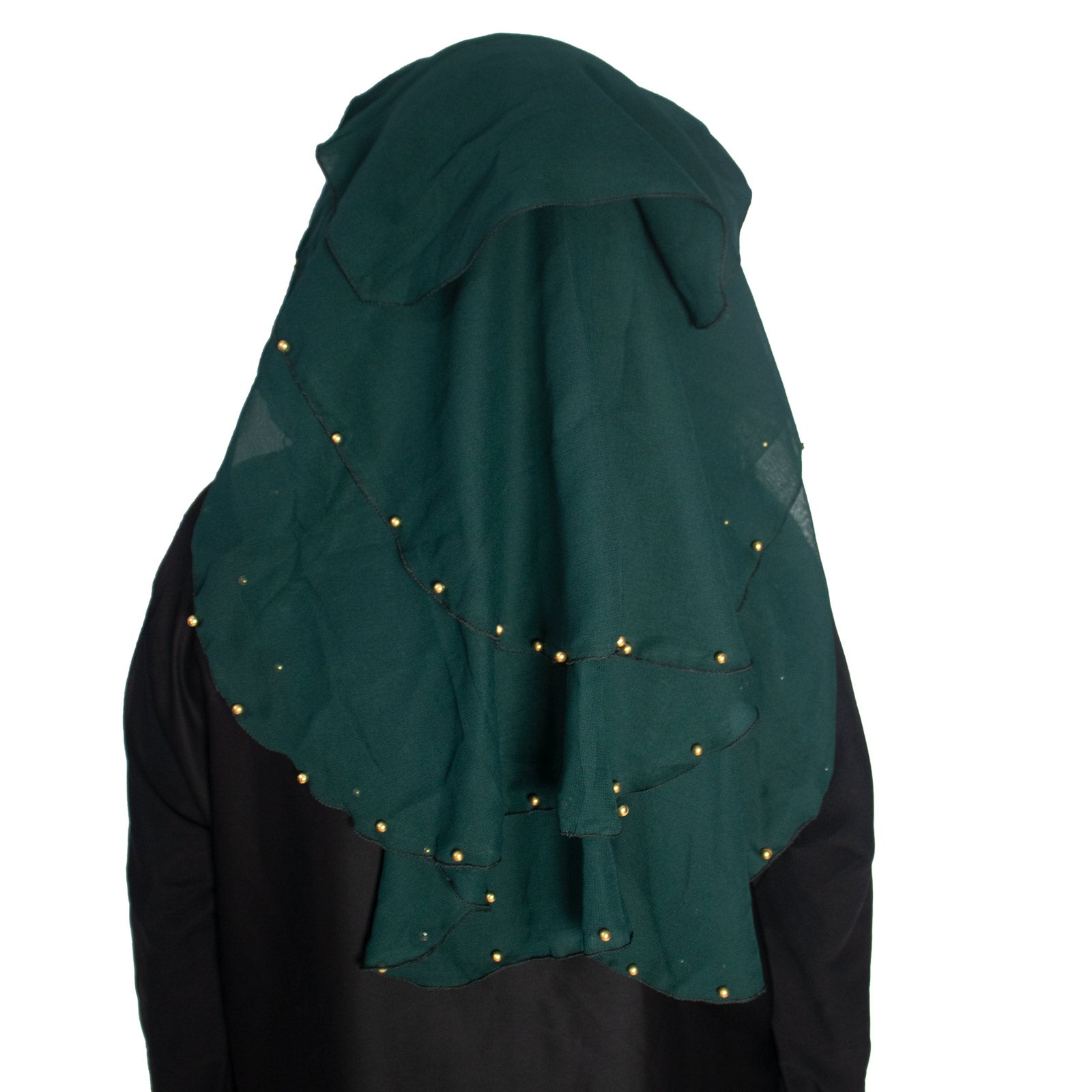 Beautiful Self Design Rama Green Moti 4Layer Georgette Nose Piece (Niqab_017)