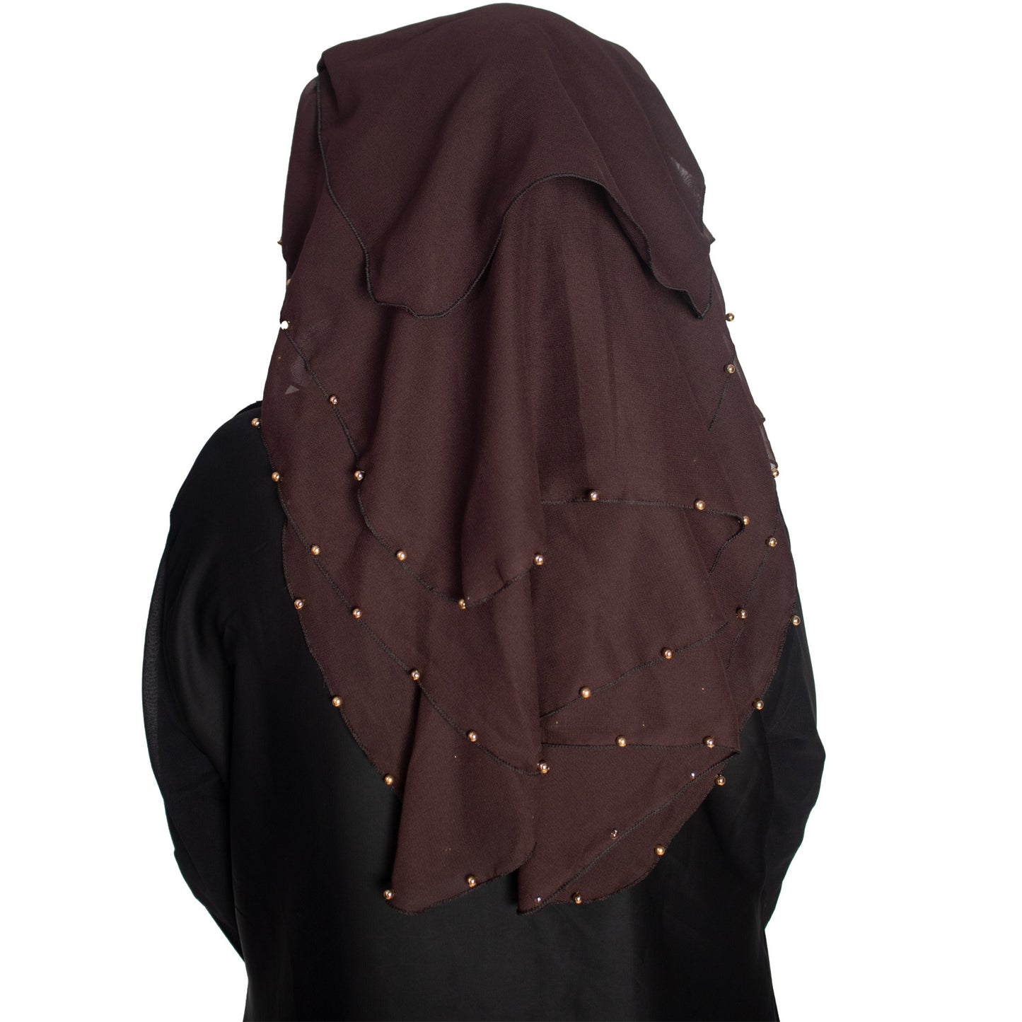 Beautiful Self Design Dark Brown Moti 4Layer Georgette Nose Piece (Niqab_015)