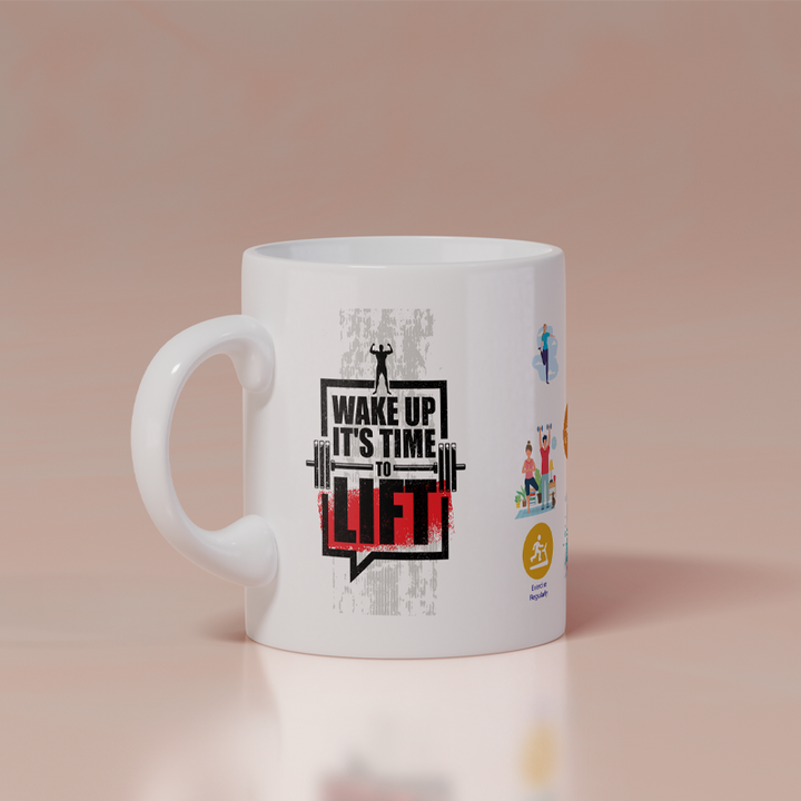 Modest City Beautiful Gym Design Printed White Ceramic Coffee Mug (Wake Up It's Time To Lift)