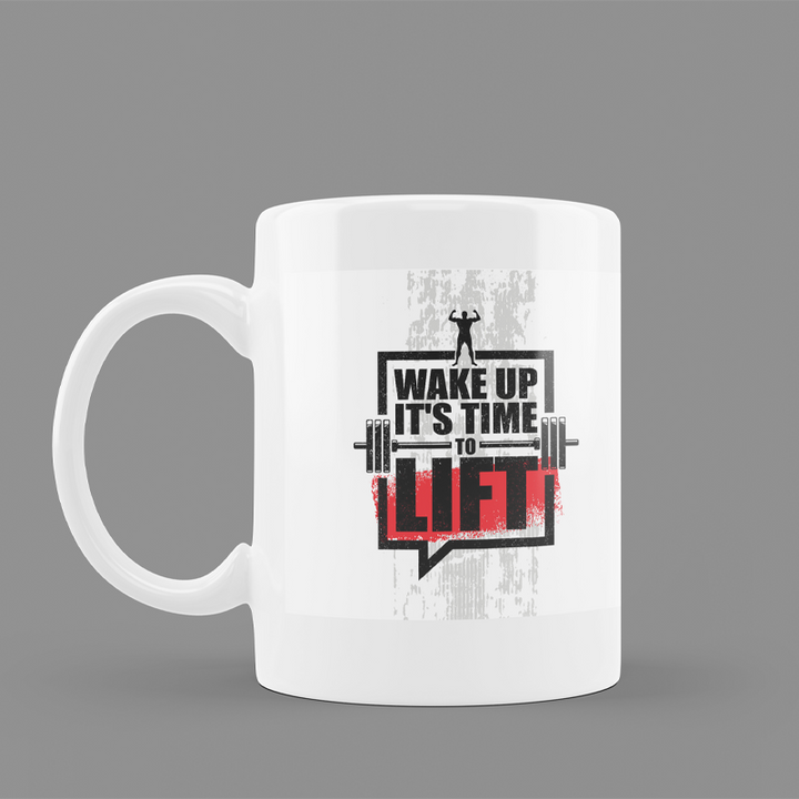 Modest City Beautiful Gym Design Printed White Ceramic Coffee Mug (Wake Up It's Time To Lift)