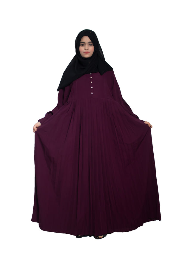 Modest City Self Design Purple Button With Plate Abaya or Burqa With Hijab for Women & Girls-Series Laiba